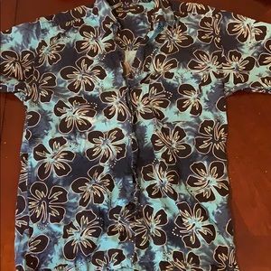 Blue Tie Dye Hibiscus Hawaiian Shirt